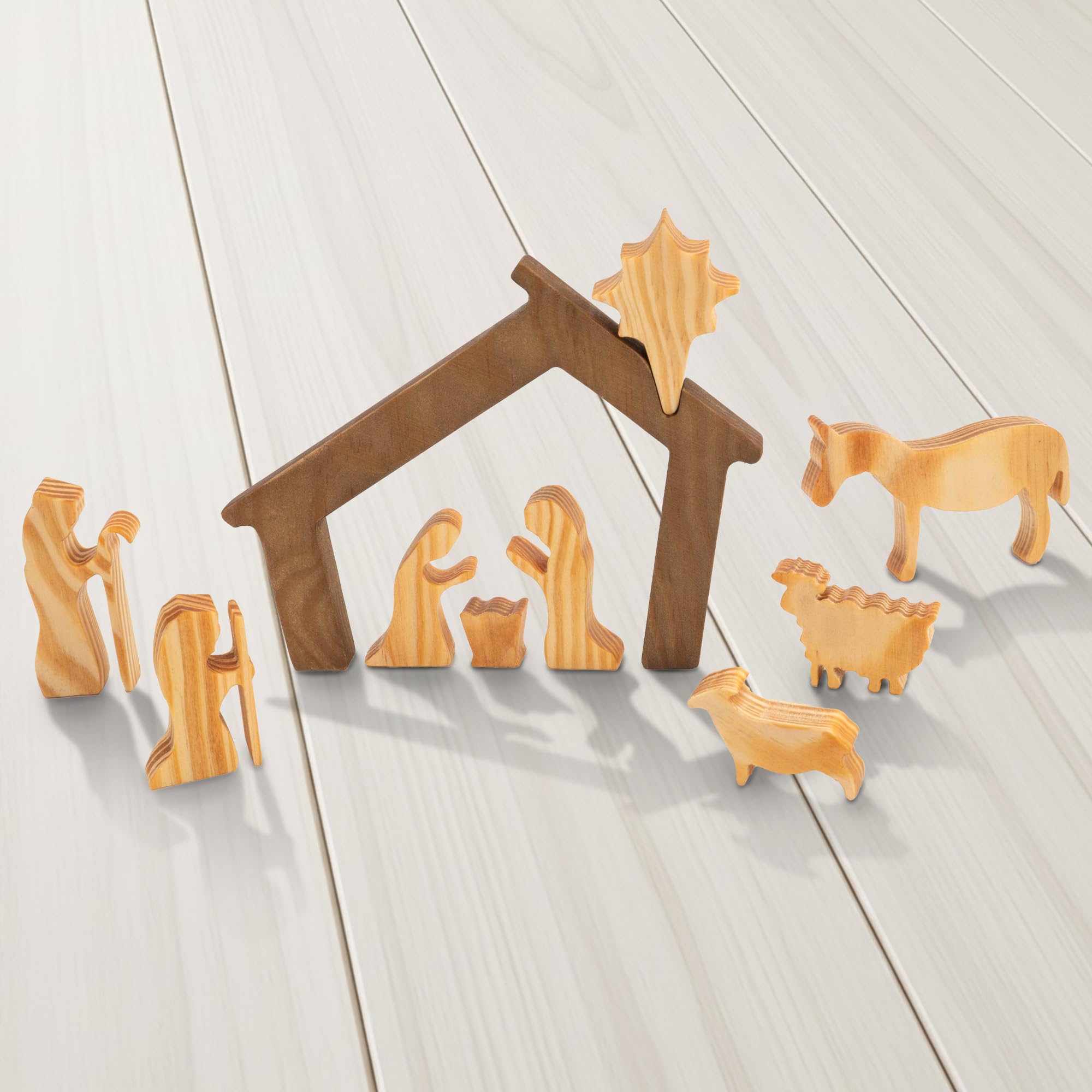 Wooden Nativity Set – Nativity sets & figures | Xmas nativity set – christian christmas decor – Christmas Décor 2025 – Natural Solid Wood Tabletop – Xmas christian set