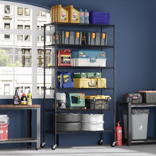FDW 6-Tier Wire Storage Shelves - Adjustable Heavy-Duty Metal Racks | 45"x18"x82" | Black | Tool-Free Assembly, Rust-Resistant | Ideal for Home & Garage