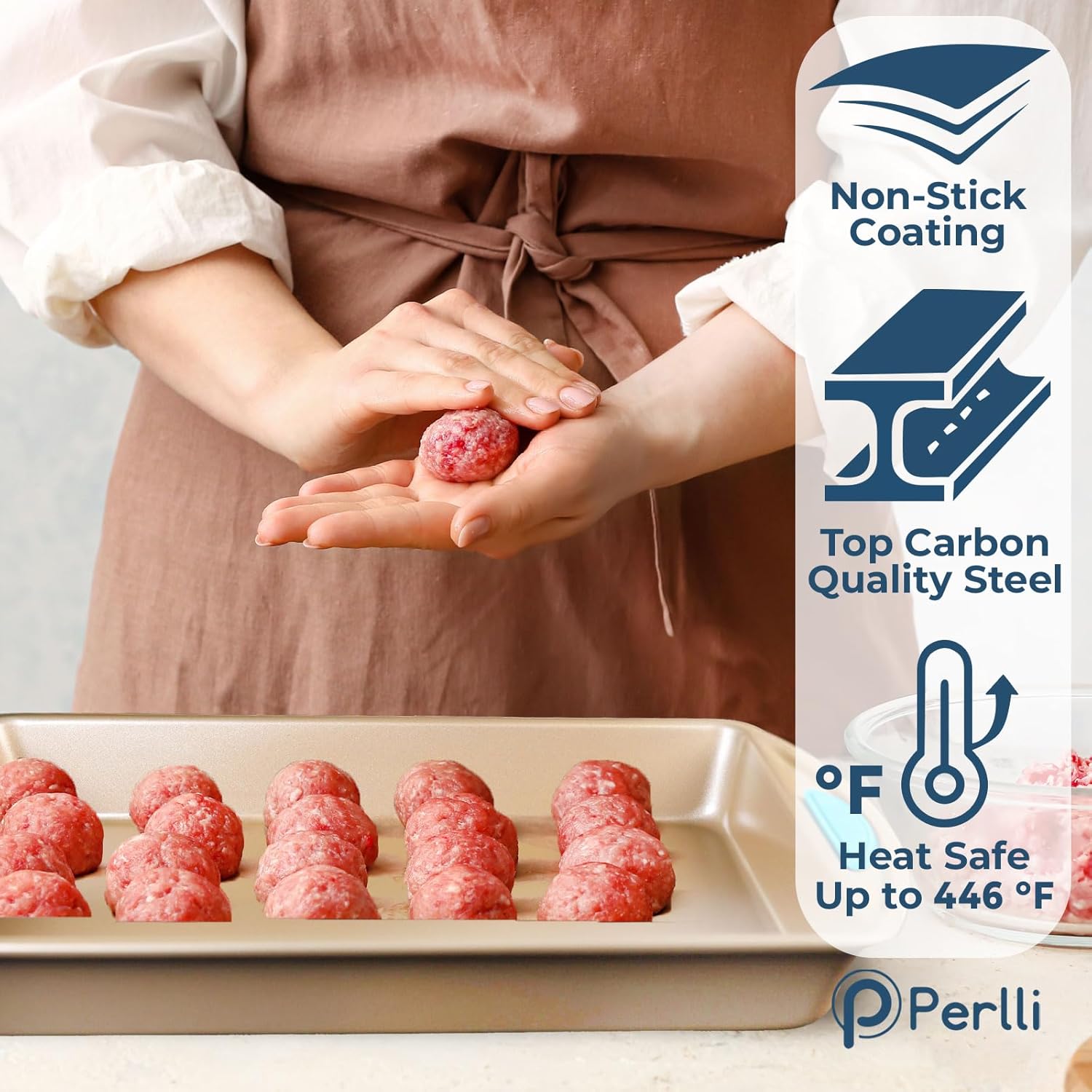 Perlli Nonstick Baking Kit - 6-Piece Gold Steel Oven Set with Silicone Handles | Round, Loaf, Square Pans & More