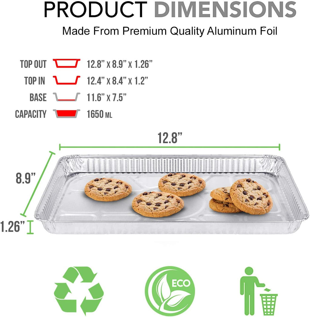 Skiennix Disposable Aluminum Foil Baking Sheets - Heavy Duty Nonstick 1/4 Size Cookie Trays | 12.8” x 8.9” (25 Pack)