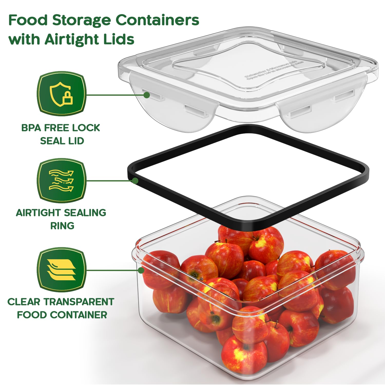 44 Pcs Food Storage Containers with Lids Airtight- (22 Stackable Boxes-22 Lids) Plastic Meal Prep Container for Pantry Kitchen Organization, Microwave, Dishwasher, Freezer Safe -100% Leak Proof