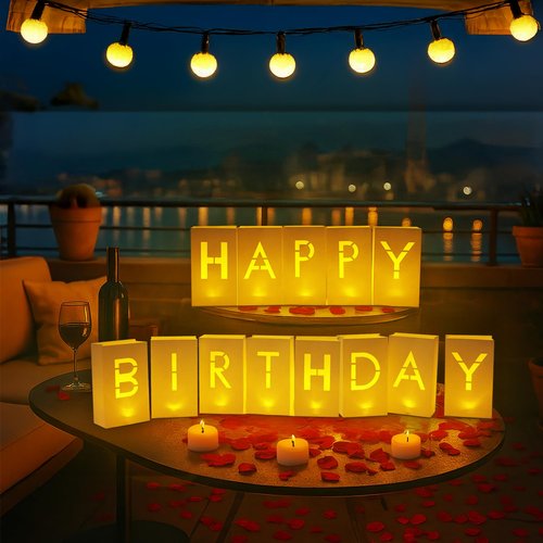 Velsyn “Happy Birthday” Light up Letters - Luminary Paper Bags for Birthday Banner and Sign