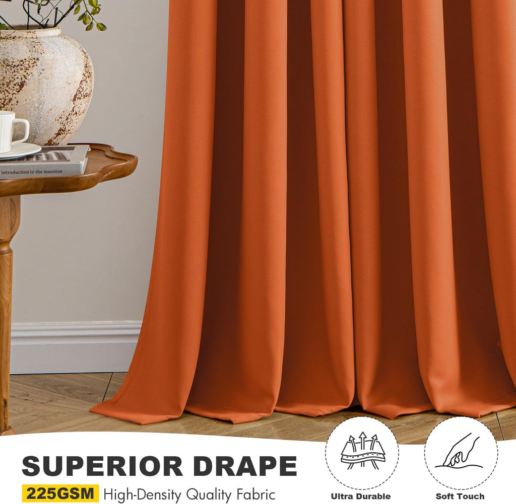MIULEE Blackout Curtains - Thermal Insulated Room Darkening Drapes | 96-Inch Long, Orange, 2 Panels