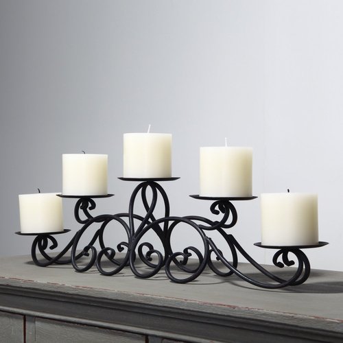 Adeco 5 Pillar Candle Holder - Elegant Black Candelabra with Antique Finish for Home Decor