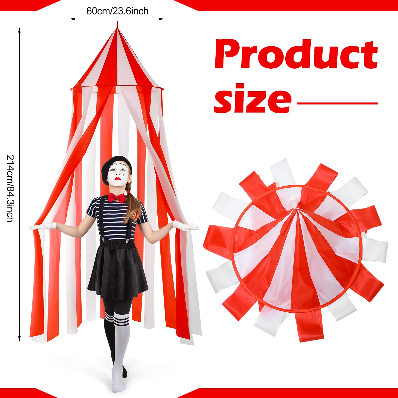 Wesnoy Carnival Circus Theme Party Decorations, Carnival Circus Tent, Red and White Indoor Reading Nook Hanging Home Decoration Canopy for Birthday Party Graduation Game Supplies, 7 x 6 ft