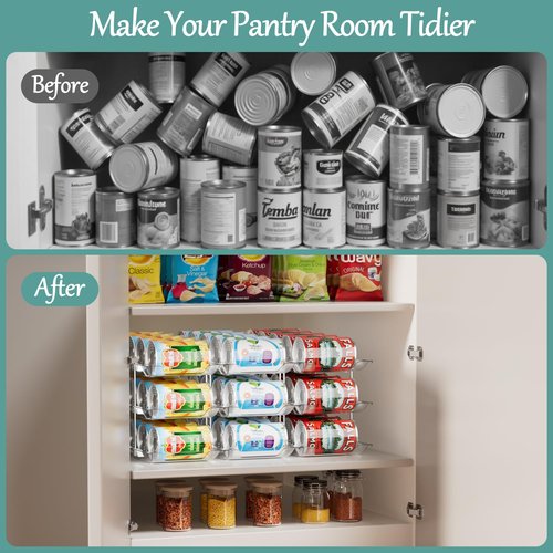 VEGEVIGI Can Storage Organizer for Pantry, Can Holders For Pantry, Canned Goods Food Dispenser, Clear Plastic Soup Can Shelf Rack, 3 Ties
