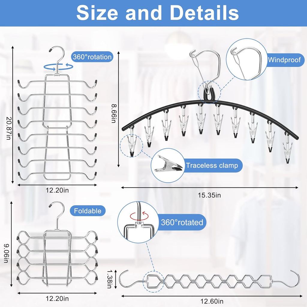 Skiennix 5-Pack Legging Organizer - Space-Saving Closet Hangers with 30 Clips & Tank Top Hanger