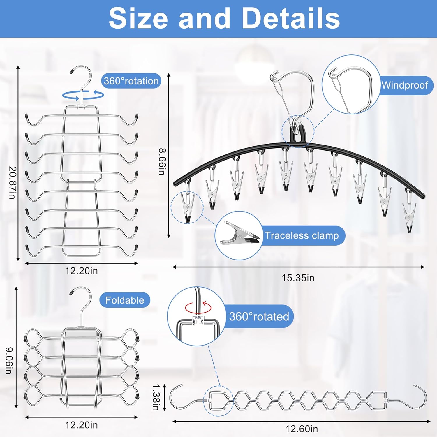 Skiennix 5-Pack Legging Organizer - Space-Saving Closet Hangers with 30 Clips & Tank Top Hanger