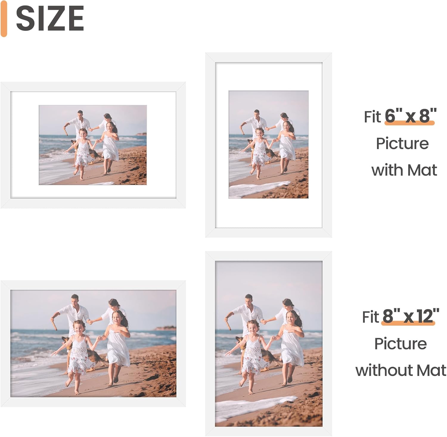 Upsimples 8x12 Picture Frame Set of 5 - Versatile Display for 6x8 Photos with Mat or 8x12 Without - White