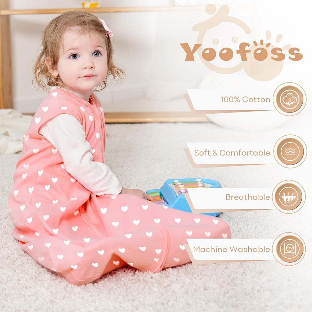 Yoofoss Baby Sleep Sack - 100% Organic Cotton Wearable Blanket for 0-6 Months | Lightweight 2-Way Zipper