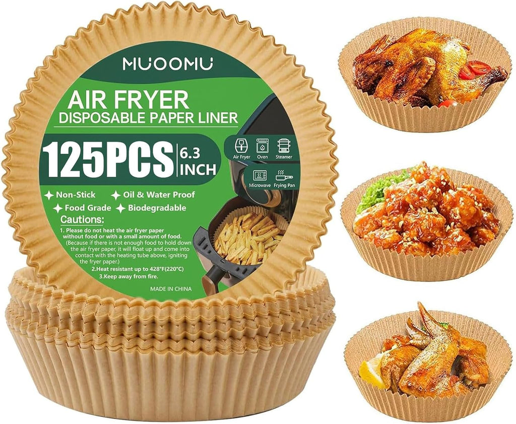 AirFryer Disposable Paper Liner - Non-Stick Round Parchment for Cooking & Baking | 125PCS, 6.3 Inch