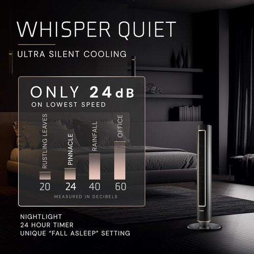 Lasko Pinnacle 40” Tower Fan - Quiet 24dB Operation, 90° Oscillation, 32 ft/s Airflow | Remote & Timer Included