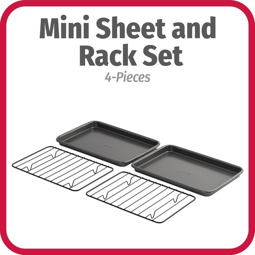 GoodCook Nonstick Steel Mini Baking Sheets Set - 9" x 6" with Racks | Gray Color