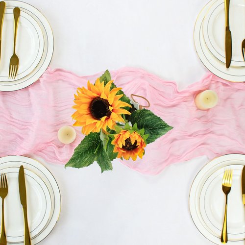 Dekafri Pink Cheesecloth Table Runner 12 Pack 120 Inch Light Pink Cheese Cloth Table Runner 10ft Long Gauze Table Runners for Wedding Decor Bridal Shower Baby Shower Party Table Decorations