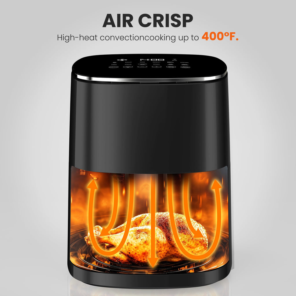 NEWBULIG Air Fryer, 6QT Square Airfryer with Visual Window, 400℉ Fast Heating Air Fryers Oven with Timer, Auto-Off, Non Toxic & Non Stick, Multiple 12 Modes for Roast, Bake, Dehydrate, Fry, Reheat