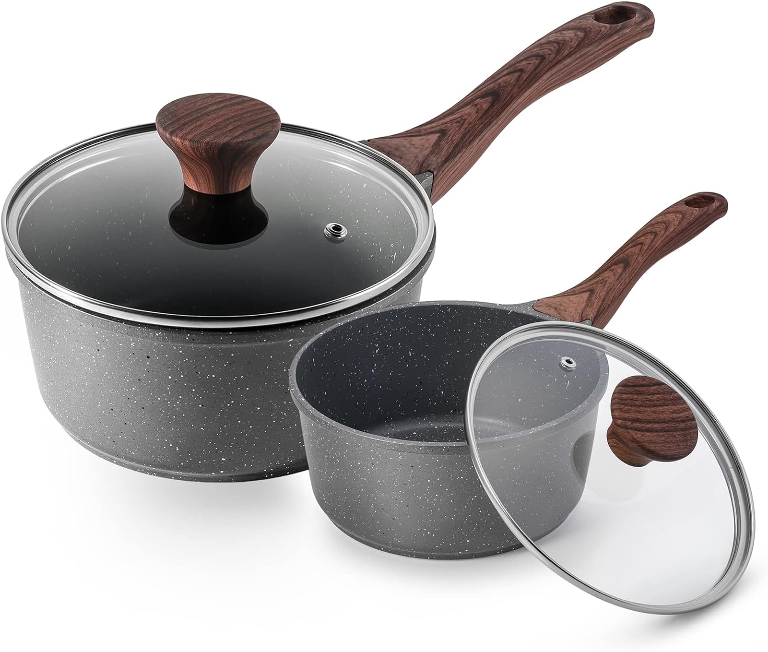SENSARTE Nonstick Saucepan Set - Swiss Granite Coating, Induction Compatible, 1.5QT & 2QT Pots