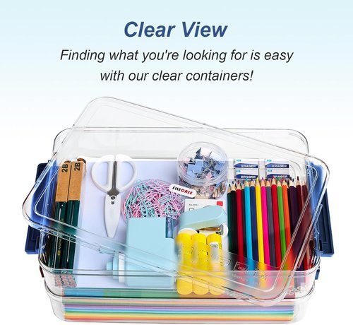 CATOOMUU Portable Project Case - 5.5qt Clear Stackable Storage Box with Snap-Tight Latch | Ideal for A4 Files & Crafts