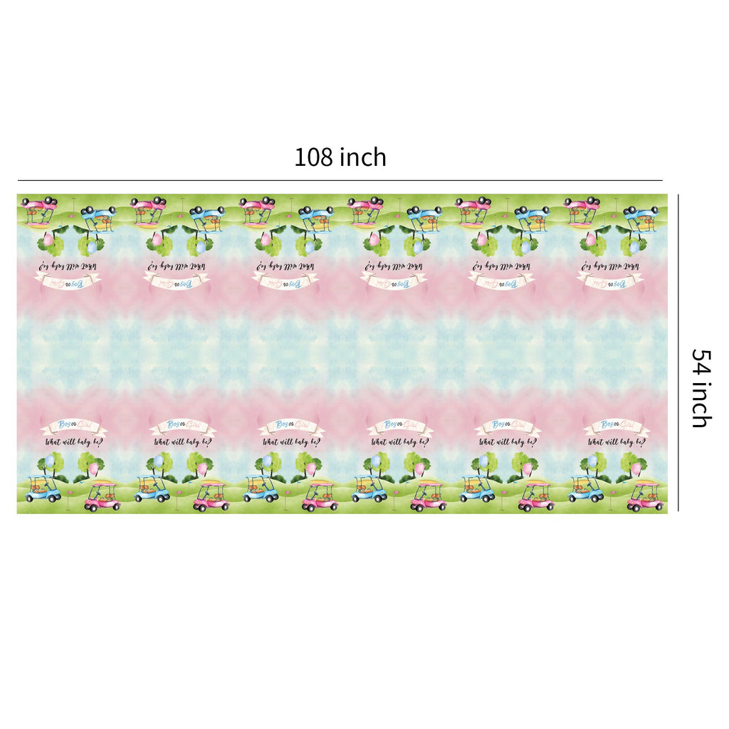 Xenorik Golf Gender Reveal Decorations Tablecloth - Disposable Blue Or Pink Golf Gender Reveal Party Supplies Table Cover, He Or She Golf Gender Reveal Party Table Cloth, 3 Pack (108in x 55in)