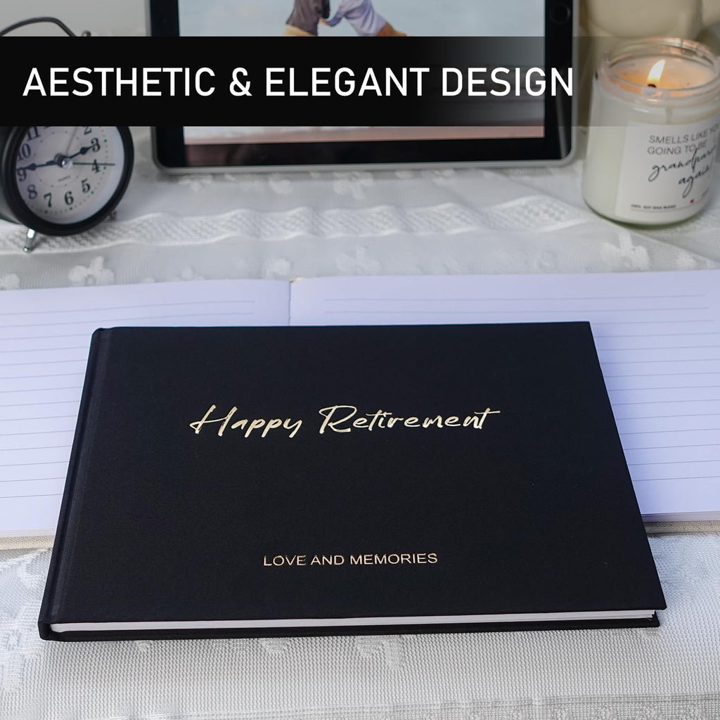 Lankaiva Happy Retirement Guest Book - Retirement Gift for Woman and Men - Congratulations Retirement Party Decorations for Colleague and Friend, Photo Retirement Book for Guest to Sign, Black
