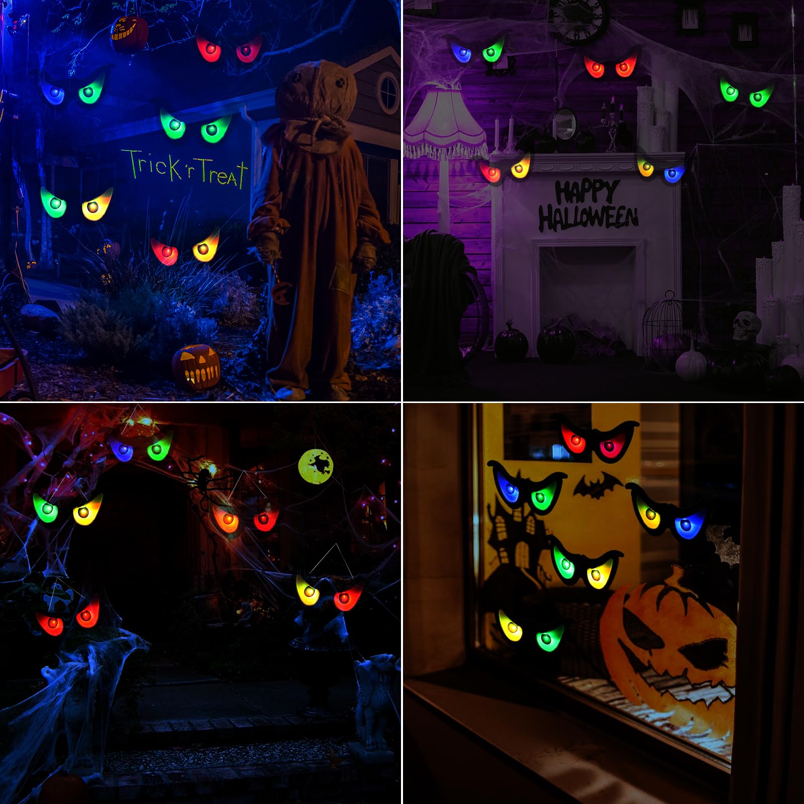 iShabao Halloween Spooky Eyes Lights, Battery with RGB Color Changing Flashing Eyes, Lighted Up Peeping Eyeball Halloween Decorations Lights for Indoor Outdoor Party Garden Window Decor