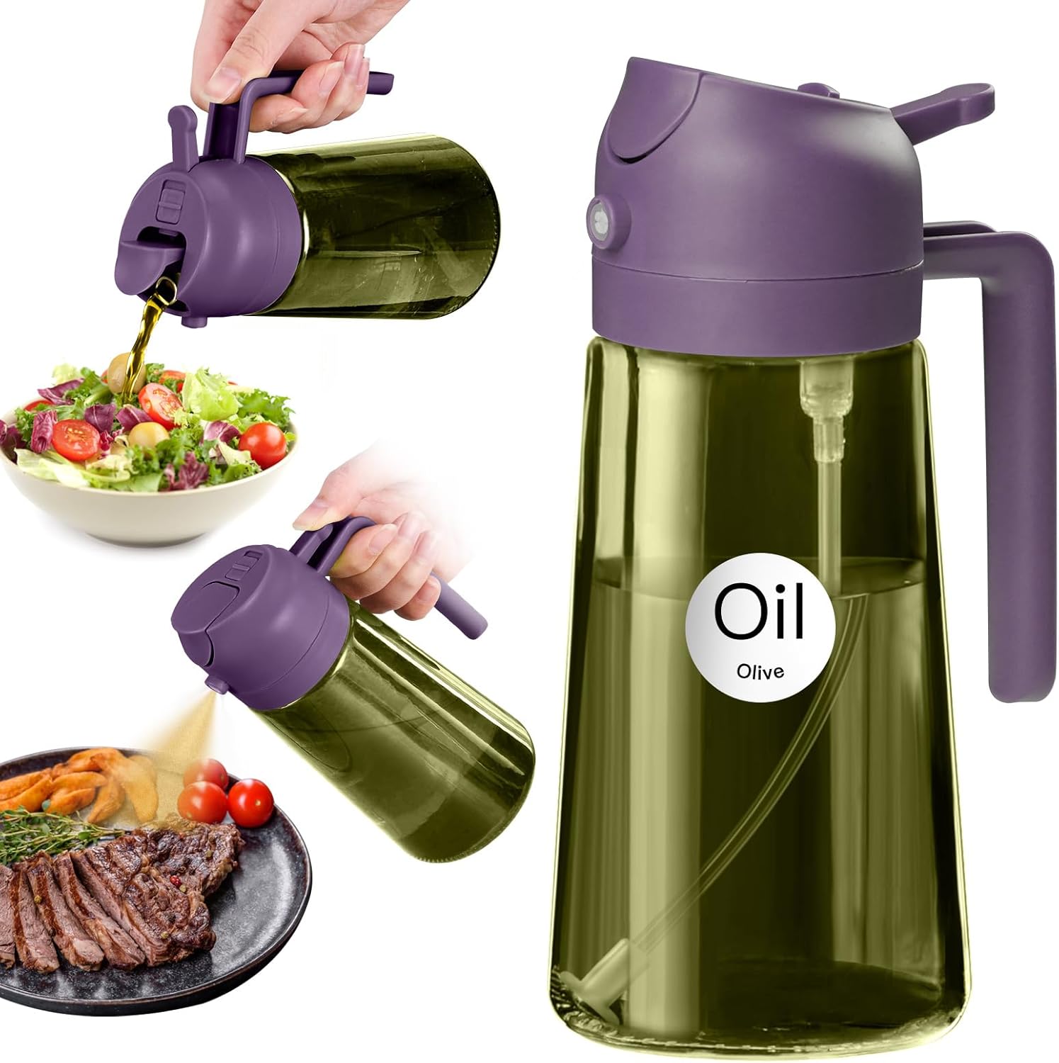 YARRAMATE 16oz Dark Green Oil Sprayer - Premium 2-in-1 Food-Grade Olive Oil Dispenser for Cooking & BBQ