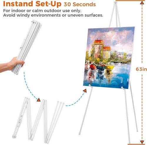 ARTASY 63" Portable Easel Stand - Ideal for Wedding Signs & Posters, Supports 5 lbs - White, 1 Pack