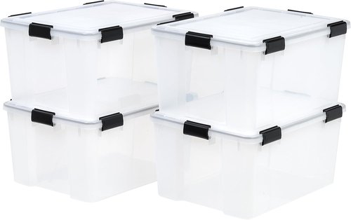 IRIS USA 62.8 Quart Plastic Storage Bins - Durable Lids & Secure Latching Buckles | 4 Pack