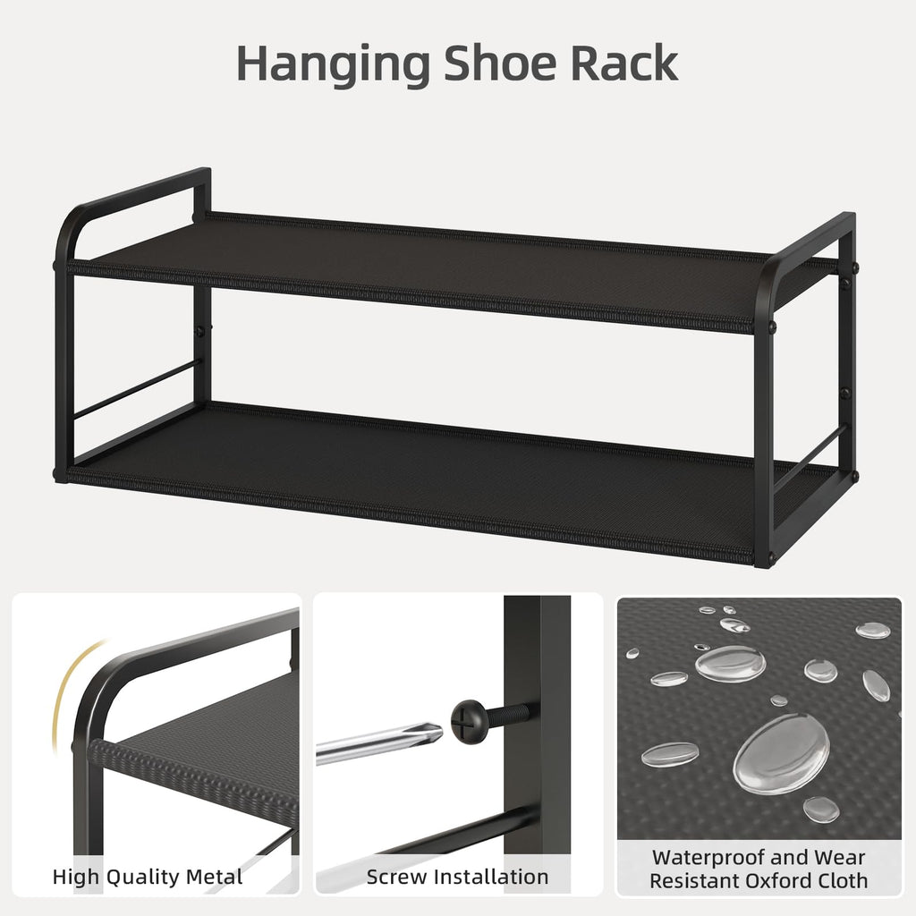 NANAGIFTREE Wall Mounted Shoe Rack, Carbon Steel Shoe Organizer with Removable Oxford Cloth, Non-Slip Space-Saving for Entryway Closet Bedroom, Black