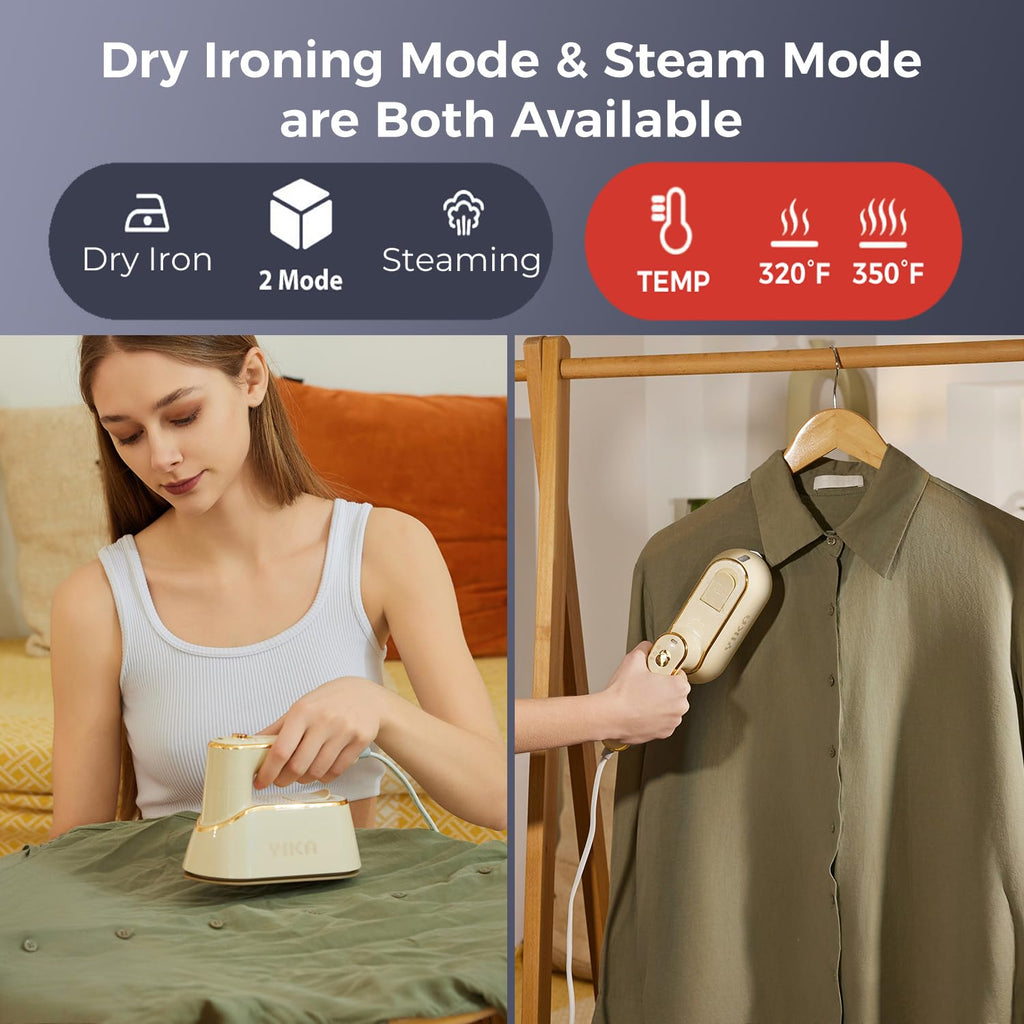 YIKA Steamer for Clothes, Handheld 2-in-1 Garment Steam Iron, 25s Heat Up, Ceramic Soleplate, Dry Pressing & Steaming Fabric Wrinkle Remover for Clothing, Upholstery and All Fabrics