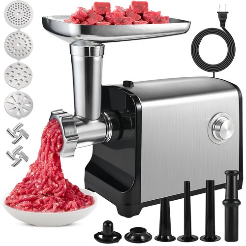 Electric Meat Grinder, [3200W Max] Meat Grinder Heavy Duty for Home Use, Sausage Stuffer with 2 Blades, 4 Grinding Plates, 3 Sausage Tubes, Kibbe Kit, Stainless Steel (Black)