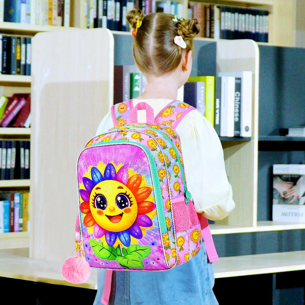 gxtvo 3PCS Girls Dog Bookbag, 16" Kids Backpackwith Lunch Box, Water Resistant School Bag for Elementary Preschool Toddler