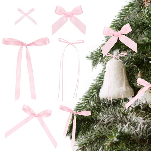 Suncalla 50 Pcs Pink Bows for Gift Wrapping 5 Sizes Ribbon Bows with Double Sided Tape Bow Party Favors for Treats Candy Bags DIY Crafts Wedding Pink Baby Shower Birthday Balloons