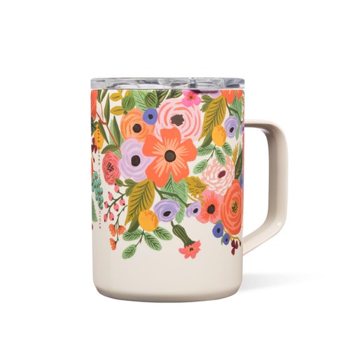 Corkcicle x Rifle Paper Co. Triple Insulated Coffee Mug with Lid & Handle - Keeps Beverages Hot for 3+ Hours - Gift for Mom - Great for Mother's Day or Christmas - 16 oz - Garden Party