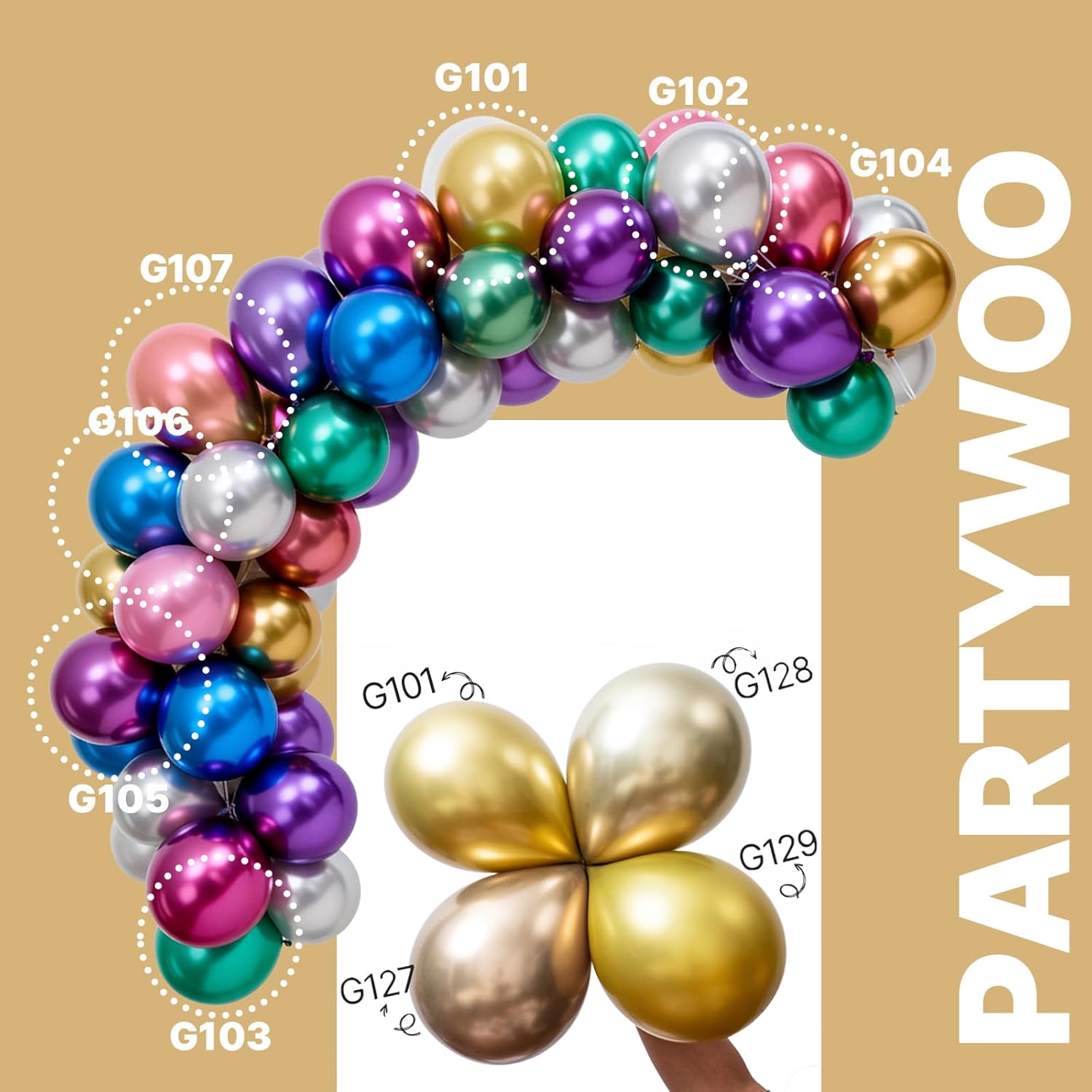 PartyWoo Metallic Balloons - 65pcs 12 Inch Assorted Colors for Baby Showers & Birthday Parties