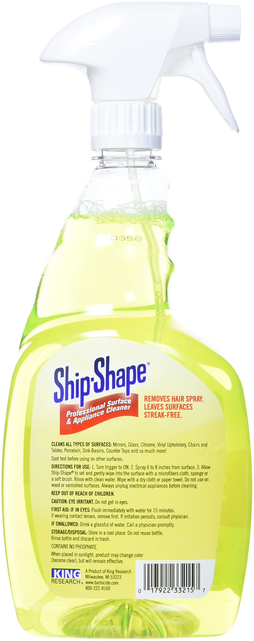 Ship-Shape Barbicide Professional Surface & Appliance Cleaner – Removes Hairspray Residue from Flat Irons, Mirrors & Salon Furniture – Streak-Free, Phosphate-Free Spray - 32 Fl Oz