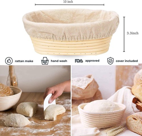Banneton 10 Inch Oval Bread Proofing Basket - 2 Pack Sourdough Baking Supplies for Fermentation