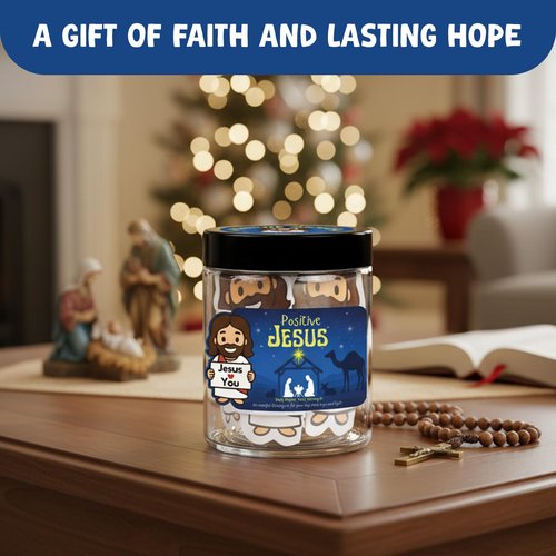 PANDOZONE Emotional Support Jesus Jar with 60 Double-Sided Cards, Bible Verse Jar for Kids, Inspirational & Reflection, Jesus Gifts for Women, Christian Gifts, Communion Gift For Teen Girls, Boys
