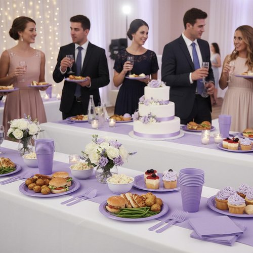 CLIYTICA Lavender Plastic Plates for Party,100 Guest - 7&9inch Plate,Napkins,Forks,12 oz Cups & Tablecloths,Disposable Party Supplies for Baby Shower,Wedding, Birthday,Afternoon Tea Partys