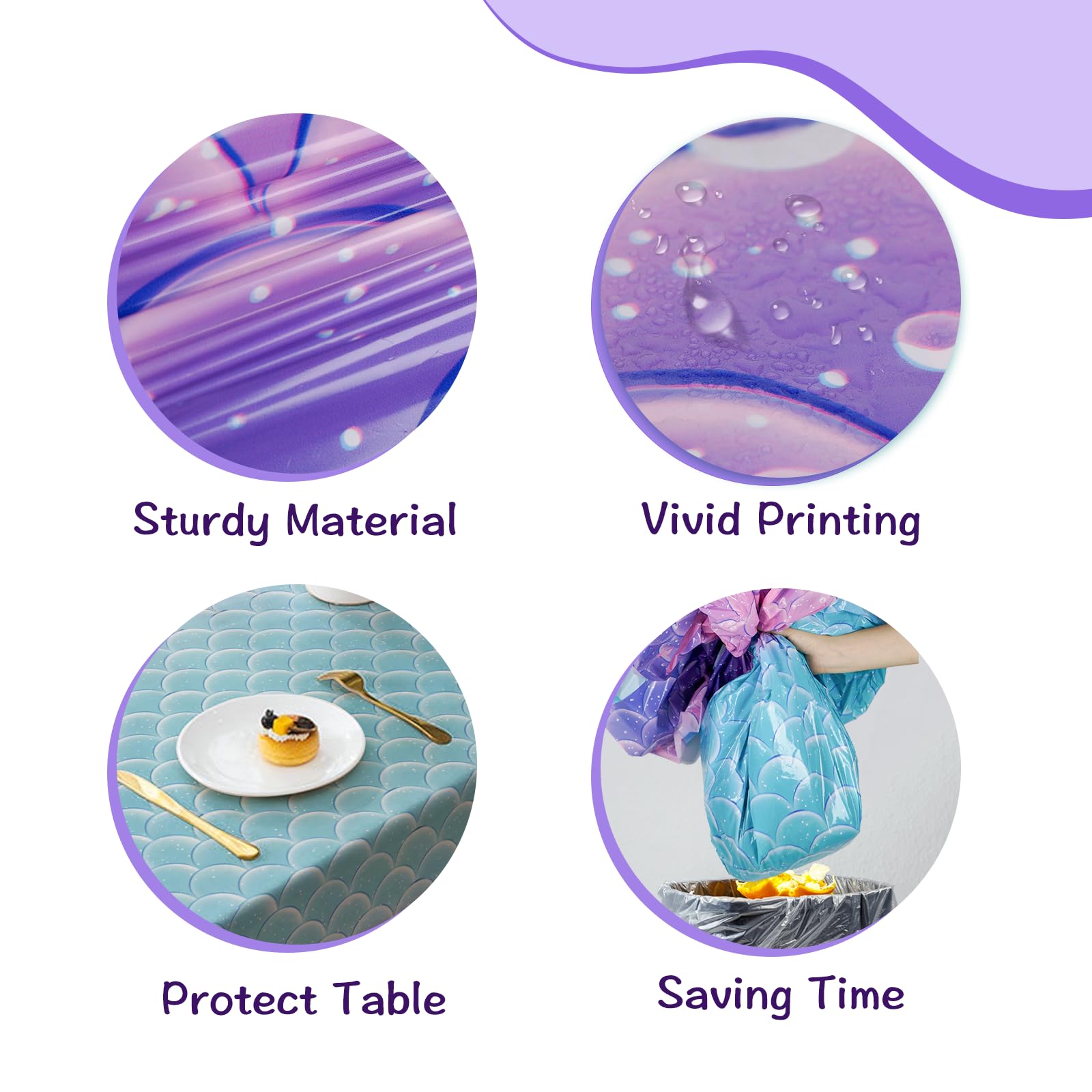 Lknnxs 3 Pack Mermaid Birthday Tablecloth, 54" x 108" Plastic Under The Sea Theme Disposable Table Covers for Girls, Party Decorations for Pool, Ocean Inspired Theme Party Supplies