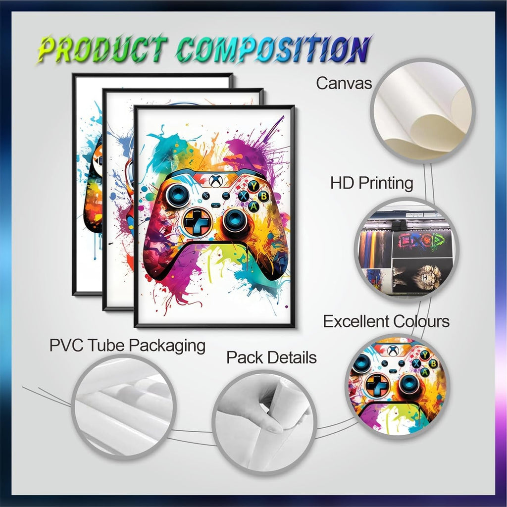 Skiennix Gaming Room Decor - Set of 3 Video Game Canvas Prints | Graffiti Posters for Teen Boys 16x24in