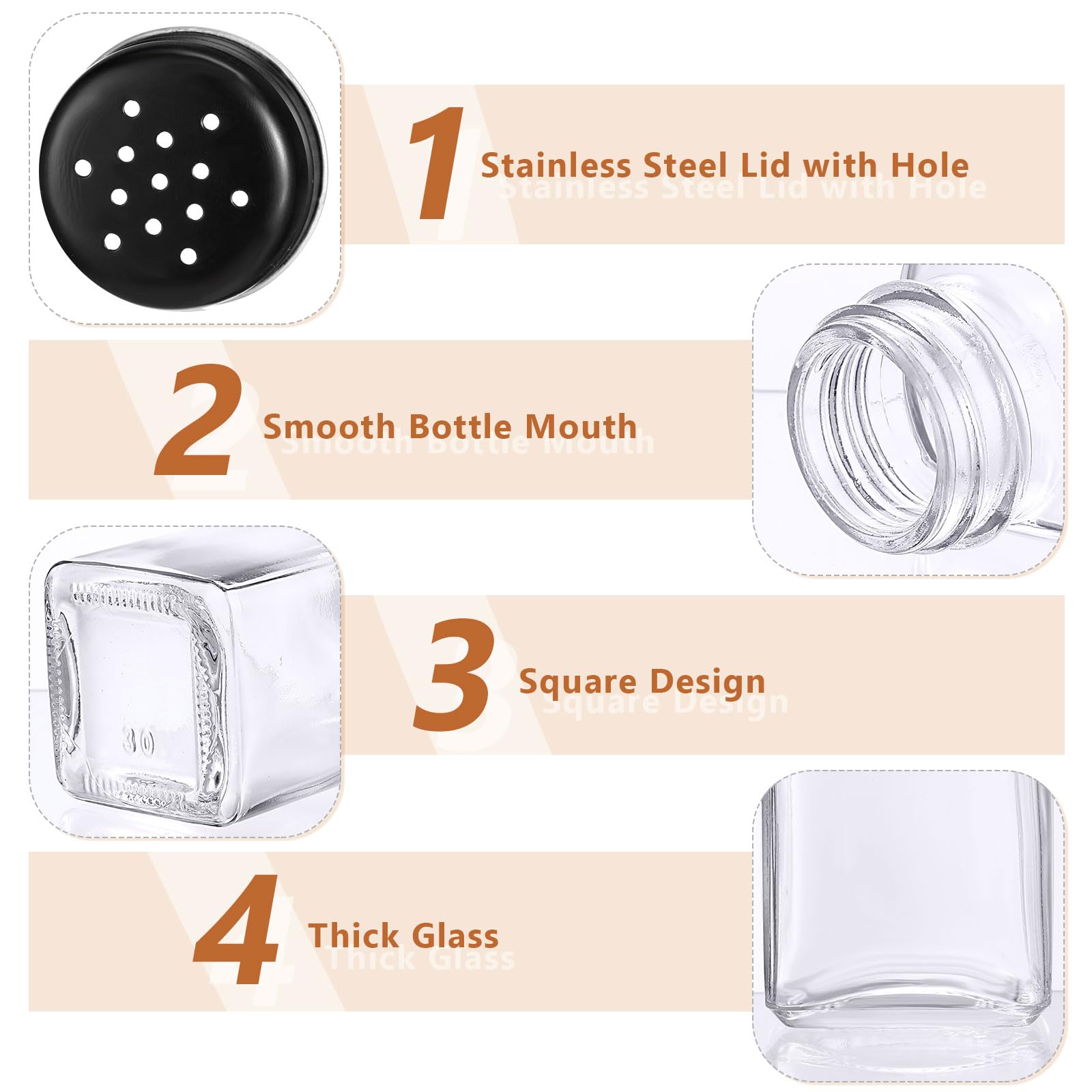 Bokon 48 Pack Glass Salt Shaker Bulk with Stainless Lids 2.7oz Small Spice Shaker for Kitchen Restaurants and Catering Wedding Party Supplies(Black,Classic)