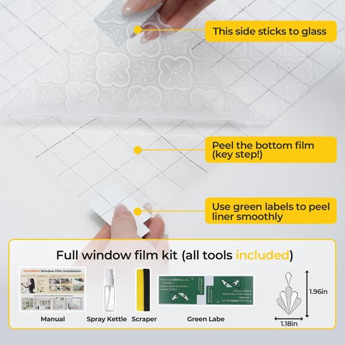 OHTMERU Window Privacy Film Decorative for Front Door, Bathroom Static Cling Stained Glass Sticker Opaque Heat Control UV Blocking Non-Adhesive for Home Windows 17.5 X 78.7 inches