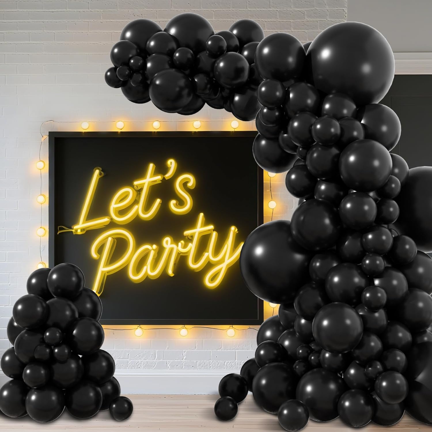 Amandir 153-Piece Black Balloon Arch Garland Kit - Matte Latex Balloons in 5-18 Inch Sizes for Parties