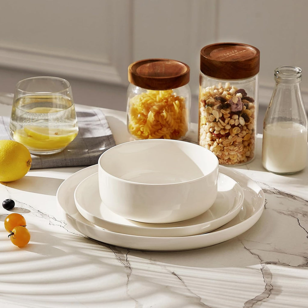 MALACASA 24 OZ Cereal Bowls Set of 6 - Porcelain Soup & Oatmeal Bowls | Dishwasher & Microwave Safe, White