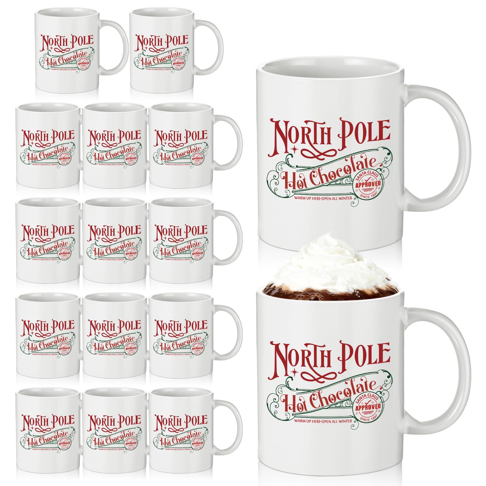 Yaomiao 16 Pcs North Pole Mug Hot Chocolate Mug Christmas Coffee Cup Christmas Gifts Santa Xmas Ceramic Cups with Handle for Women Men Team Employee Teacher Nurse