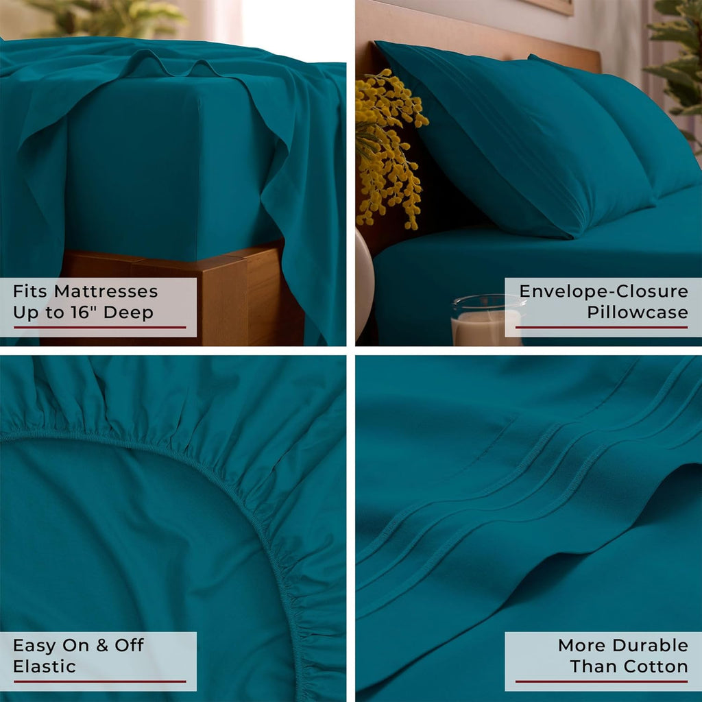 Mellanni Full Sheets Set - Iconic Collection Luxury Bedding | Extra Soft, Cooling, Wrinkle-Resistant (Teal)
