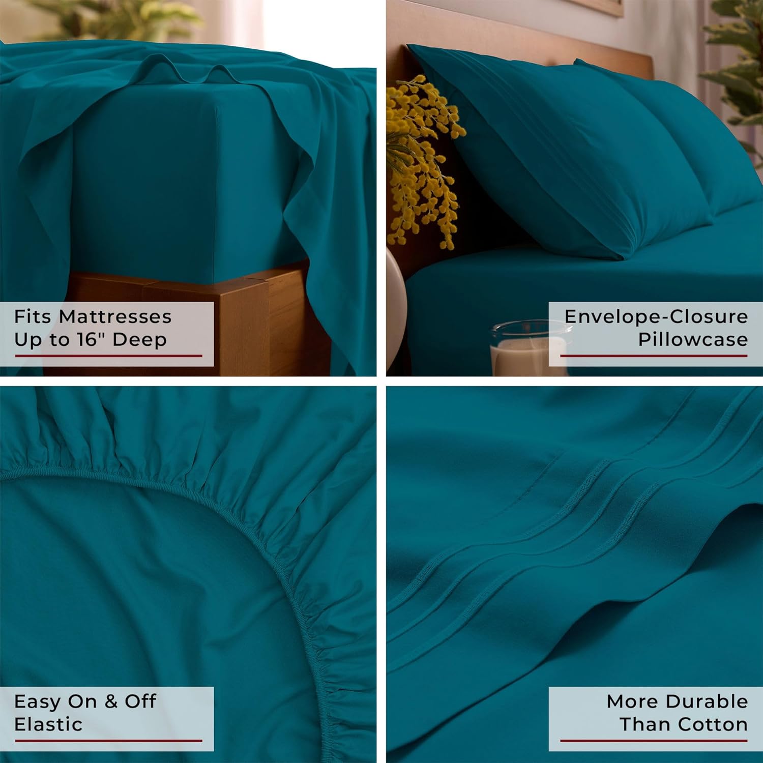 Mellanni Full Sheets Set - Iconic Collection Luxury Bedding | Extra Soft, Cooling, Wrinkle-Resistant (Teal)