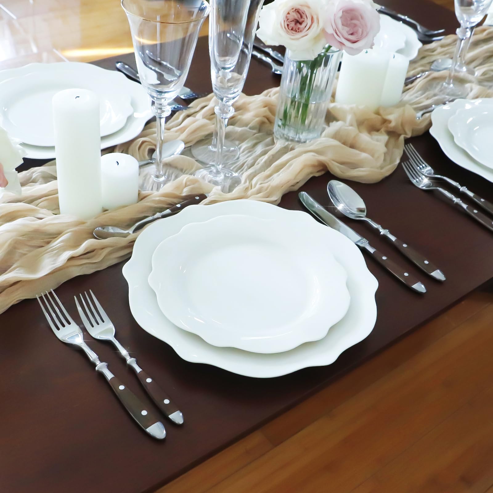 Kelenfer Silverware Set 20-Piece 18/10 Stainless Steel Brown Vintage Flatware Handle Luxury Cutlery Service for 4