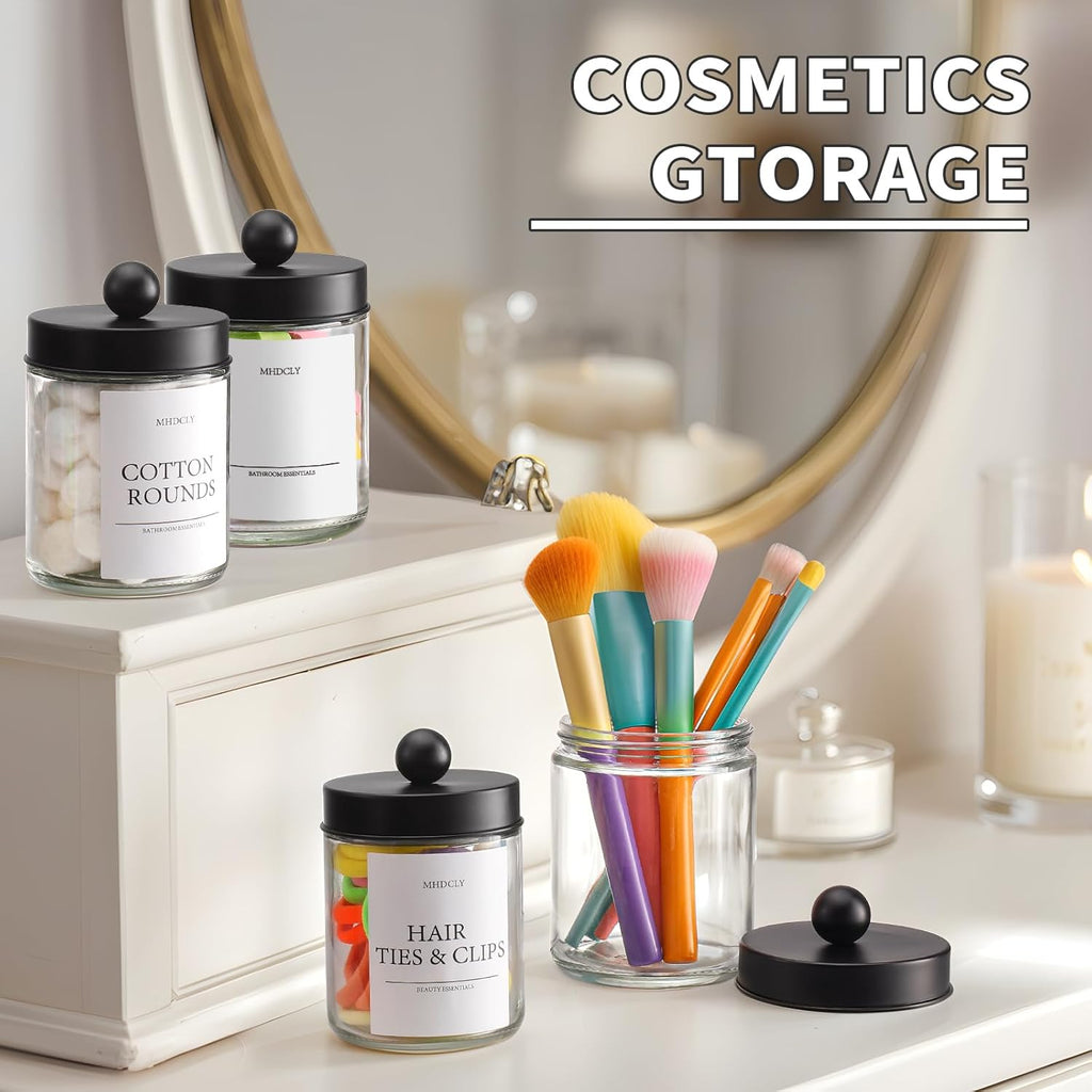 Skiennix Bathroom Organizers - 4 Pack Storage Accessories for Stylish Home Decor | Black Lids
