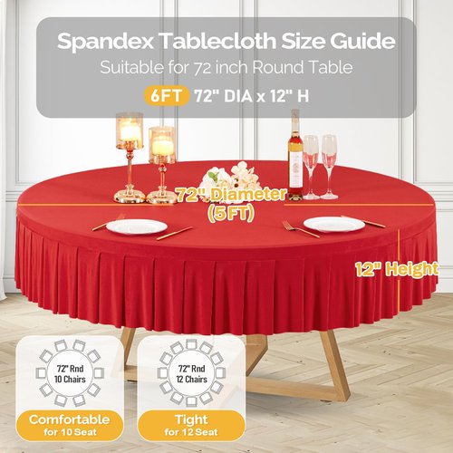 4 Pack Red Spandex Round Tablecloths for 72in Table, Stretchy Fitted 6FT Round Table Cloths, Wrinkle Free Table Cover with Skirt for Wedding Birthday Party Bridal Shower Banquet